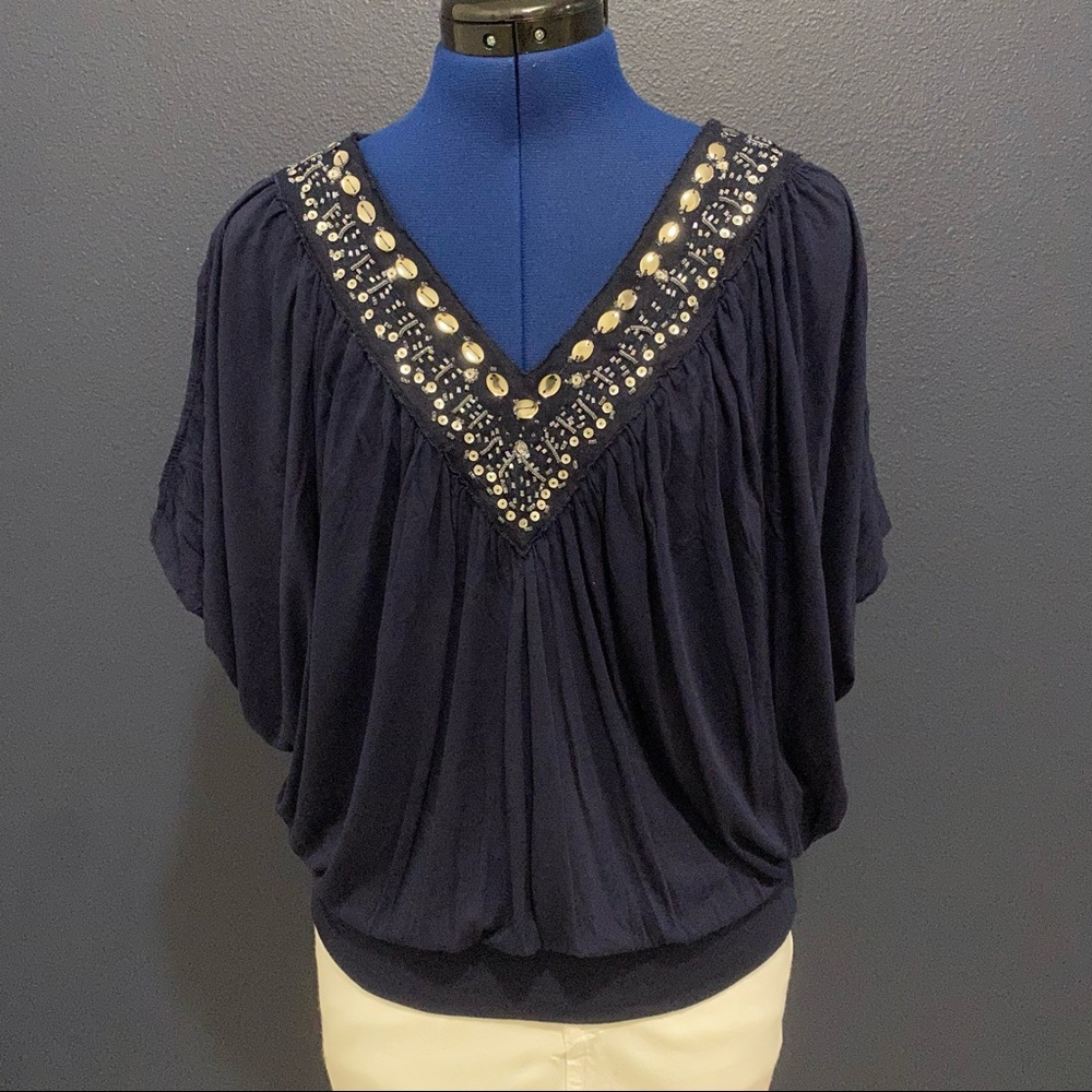 White House Black Market blue detailed batwing top size XS